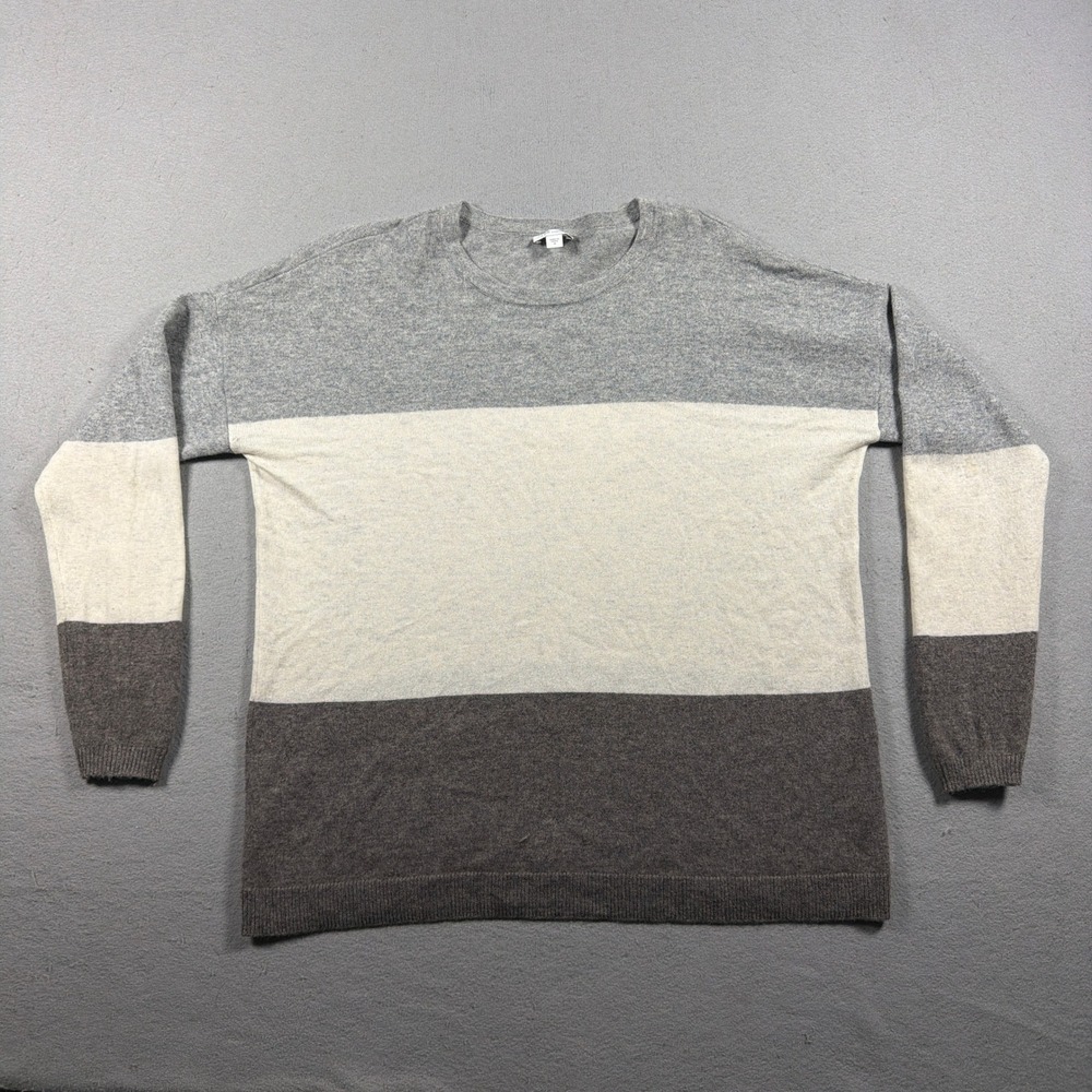 J‎ Jill Cashmere Sweater Women Medium Relaxed Colorblock Grey Cream Quiet Luxury